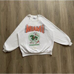 Rare Vintage 90s University Of Miami Hurricanes Football NCAA White Crewneck 2XL